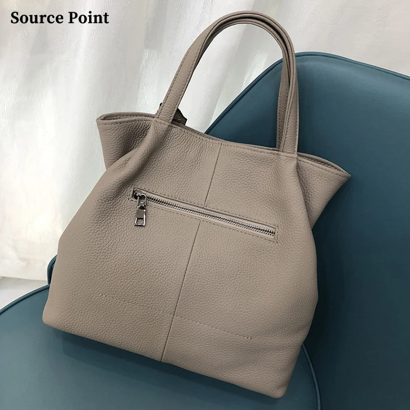 Genuine Leather Wide Open Tote